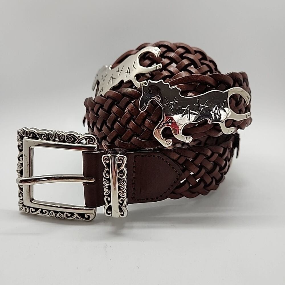 Womens 30-32 Braided Western Belt Metal Horses Equestrian Cowgirl Rodeo Ranch